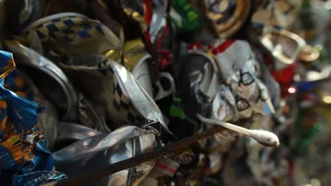 Close-up of big packs of pressed garbage for recycling near plant for recycling 库存影片 246771129