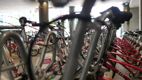 Close up of bikes in rack of sharing bike service in city 動画素材 219775098