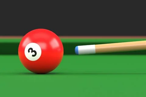 Close-up of billiard ball number three red color on billiard table Stock Illustration