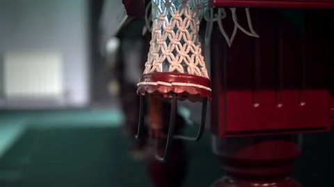 Close-up of a billiard ball rolling into a pocket basket Video stock 147223935