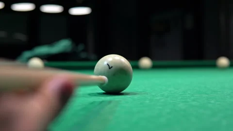 Close up of a billiard ball trying to pocket a billiard ball. Russian billiards Stock Footage 147222996