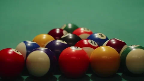 Close-up of a billiard balls triangle starting position shot before the break Stock Footage 237538067