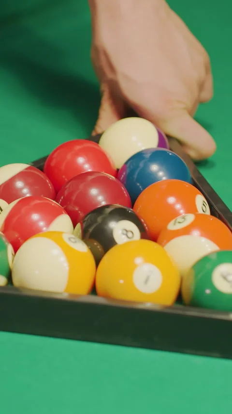 Close Up of Billiard Player Preparing to Break on Green Pool Table Stock Footage 319783682