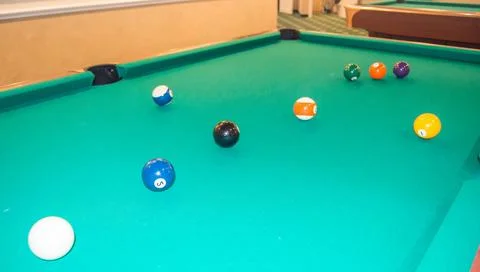 Close-up of a billiard table with balls Stock Photos