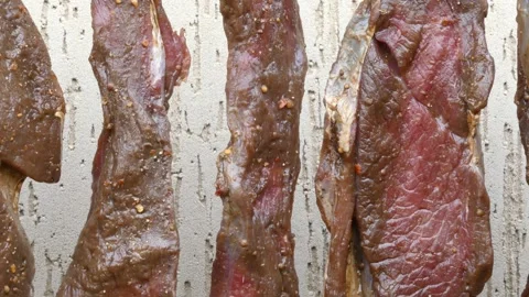 Close up on Biltong drying Stock Footage 312209426
