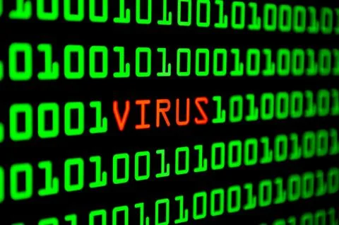 Close up of binary code infected by computer virus. Foto stock