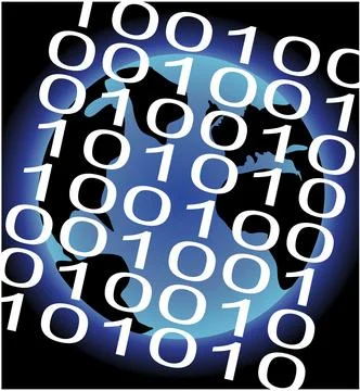 Close-up of binary code superimposed over a globe イラスト素材