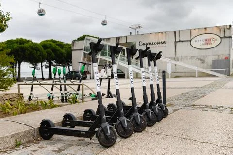 Close-up of BIRD brand carsharing E-Scooter in Lisbon Stock Photos