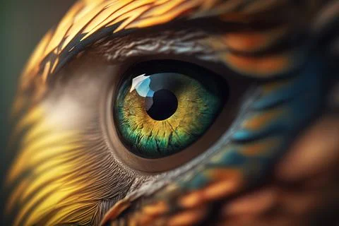 A close up of a bird's eye with a colorful pattern on it's iris realistic e.. Stock Illustration