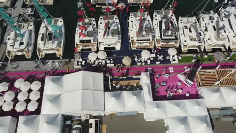 A close bird's eye view of the Cannes Boat Show 2021 Video stock 165978110