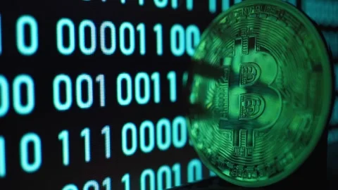 A close-up of the bitcoin coin. Cryptocurrency, a digital currency. Stock Footage 260472520