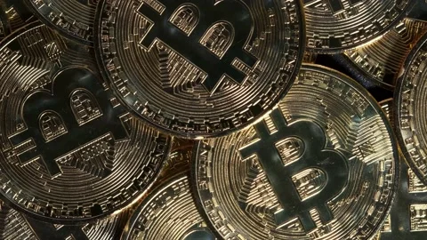 Close up of Bitcoin cryptocurrency coins Stock Footage 194891212