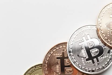 Close up bitcoin different colors Resolution and high quality beautiful photo Stock Photos