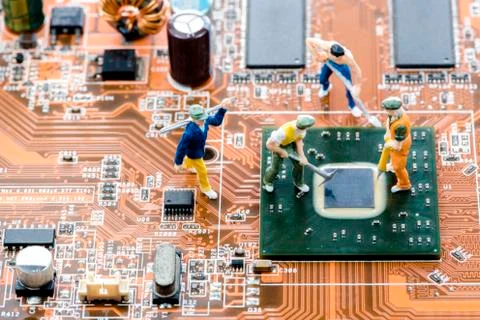 Close up of Bitcoin money mining connect Internet Network Stock Photos