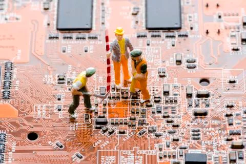 Close up of Bitcoin money mining connect Internet Network Stock Photos