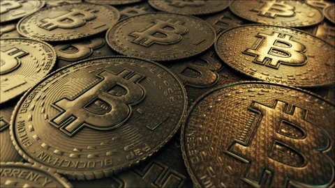 Close up of Bitcoins on the floor Stock Footage 239099837
