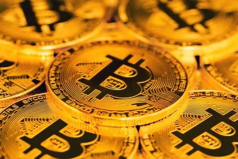 Close up of bitcoins 写真素材