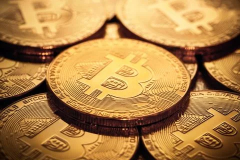 Close up of bitcoins 写真素材