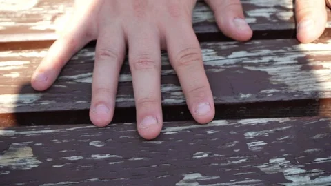 Close-up of bitten nails on human hand, nail biting habit and stress concept Stock Footage 318371267