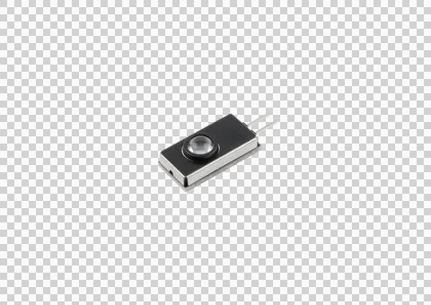 Close up of a black and silver electronic component with a clear dome, isol.. Photos