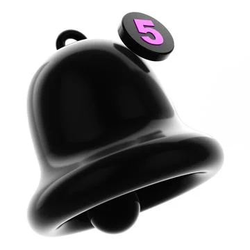 Close-up of black bell with message count icon on white background. 3d render Stock Illustration
