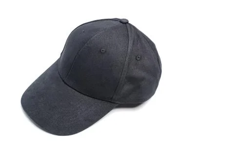 Close up black cap, or snapback isolated on white background. Stock Photos