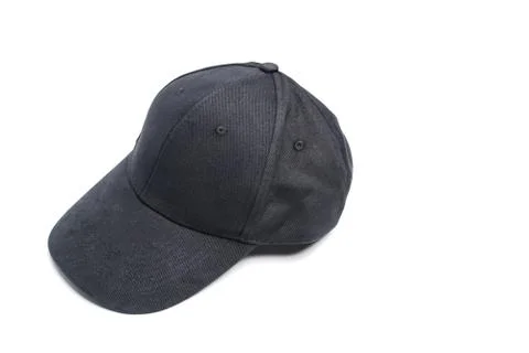 Close up black cap, or snapback isolated on white background. Stock Photos