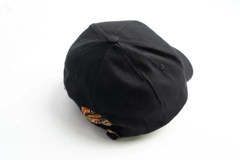 Close up black cap, or snapback isolated on white background. Stock Photos