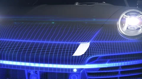 Close-up of the black car front with the effect of scanning in a dark room Stock Footage 232200228