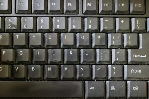 Close-up of black computer keyboard with gray keys 写真素材