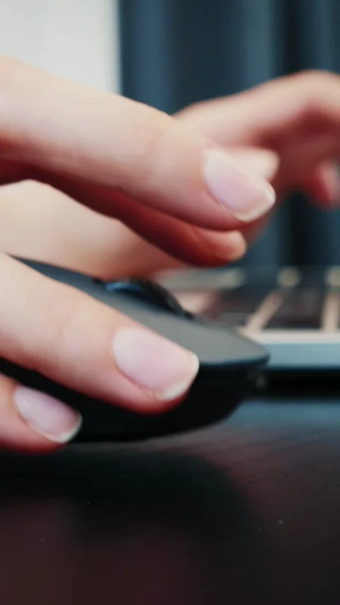 Close up of black computer wireless mouse. Vertical video Stock Footage 341128339