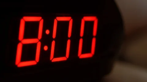 Close-up of black digital clock screen showing 8.00. Modern timer system Stock Footage 121255910