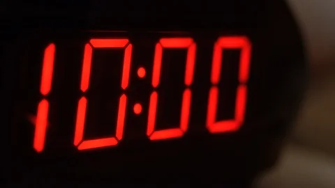 Close-up of black digital clock screen showing 10.00. Modern timer system Stock Footage 121255956