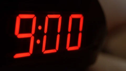 Close-up of black digital clock screen showing 9.00. Modern timer system Stock Footage 121256014