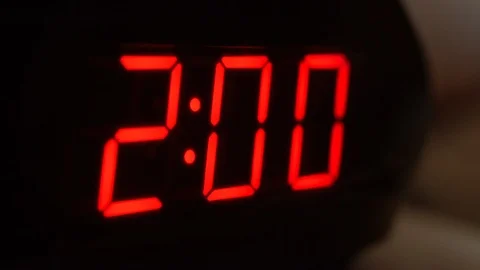 Close-up of black digital clock screen showing 2.00. Modern timer system Video stock 121257362