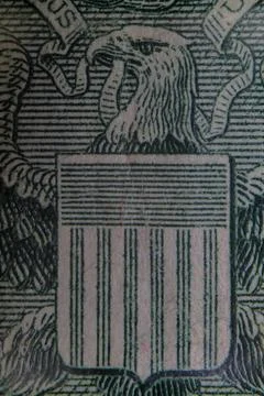 Close up of the black eagle at one dollar bill black Stock Photos