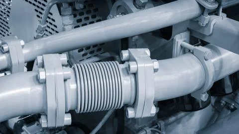A close up of a black engine with a white part. The engine is a large piece o Foto stock