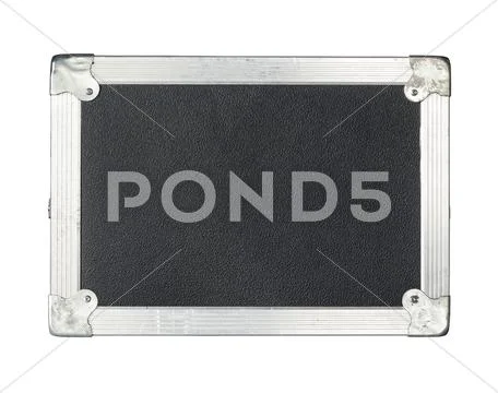 Close up of a black flight case on white background Stock Photos