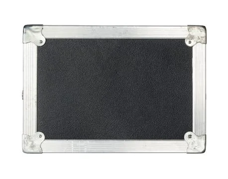 Close up of a black flight case on white background Foto stock