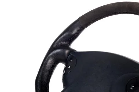 Close-up black handmade Multifunction wheel made of genuine leather with phon Stock Photos