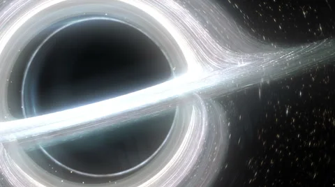 Close up: Black hole, accretion disk,Einstein rings  and gravitational lens. Stock Footage
