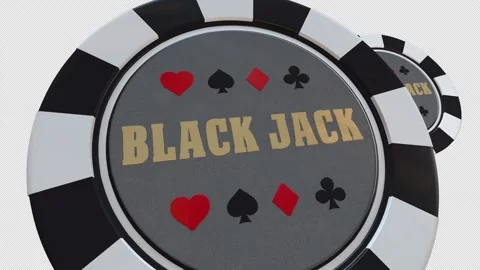 Close-up of a Black Jack Casino Chip with Card Suit Symbols,with alpha channel Stock Footage 335889431