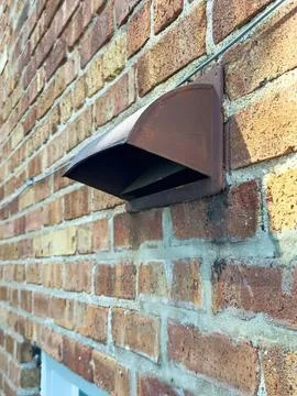 Close-up of a black mailbox attached to a brick wall Stock Photos
