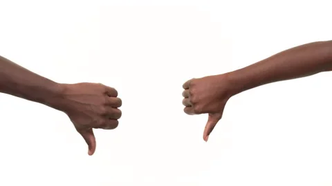 Close up of a black man and black woman's hands showing thumbs down. Isolated on Stock Footage 161898028