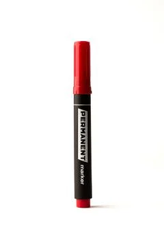 Close-up of black marker with red cap isolated on white background Stock Photos