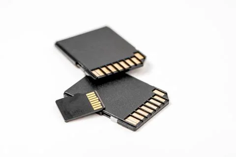 Close-up of black memory cards on a white background. SD memory card to use.. Stock Photos