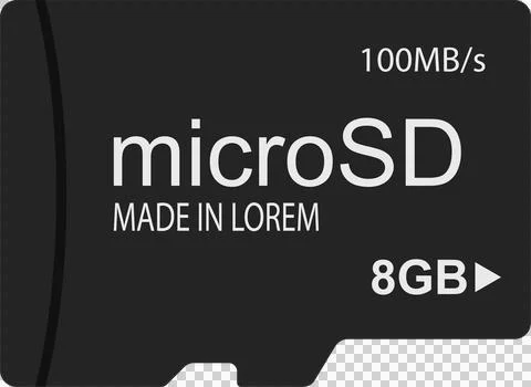 Close-up of a black microSD card showcasing its storage capacity and data t.. Stock Illustration