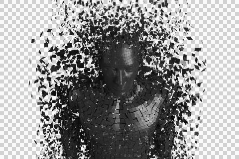 Close-up of black pixelated 3d man Stock Illustration