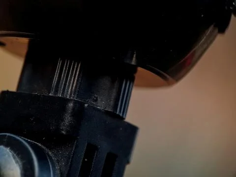 Close up of a black plastic camera lens and mount. Stock Photos