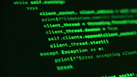 Close up of black screen with green programming code Stock Footage 317614531